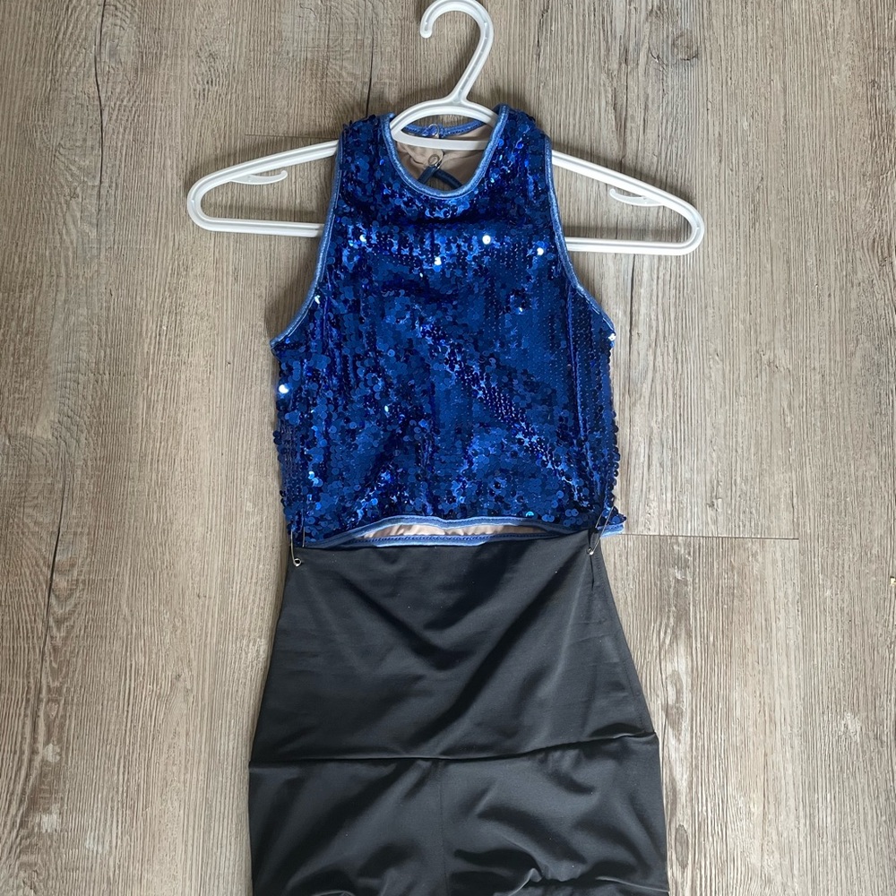 Blue Sequin Crop Top and Black Short Set